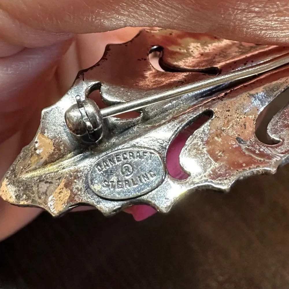 RARE Mid Century Danecraft 925 Sterling Silver Textured‎ leaf Brooch
